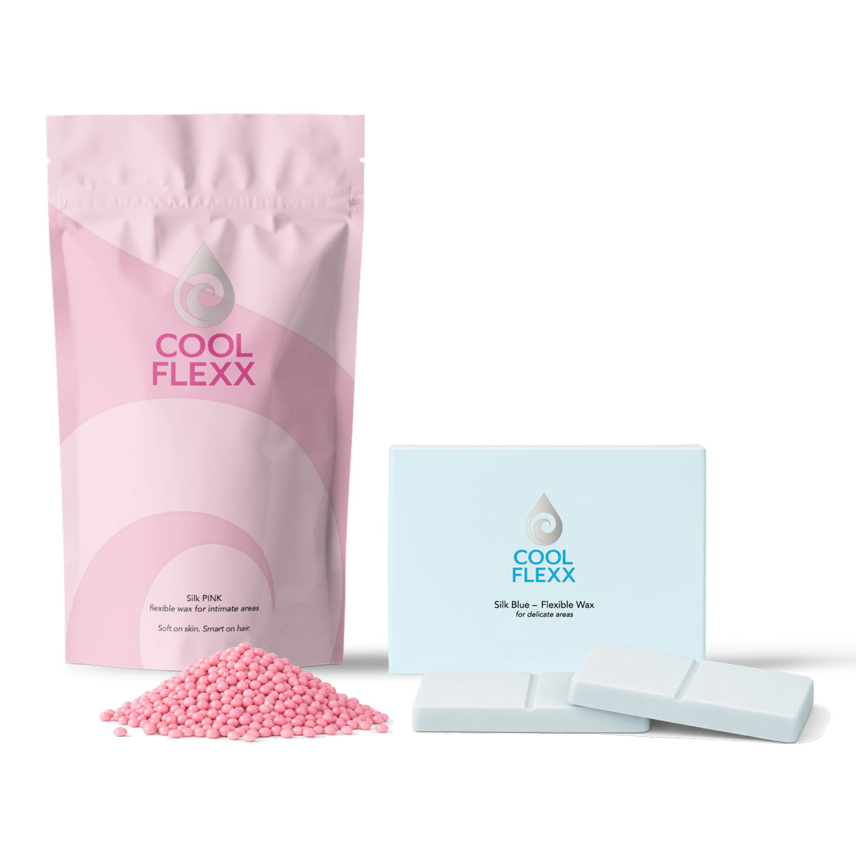 Cool Flexx Wax Silk Blue en Silk Pink verpakkingen